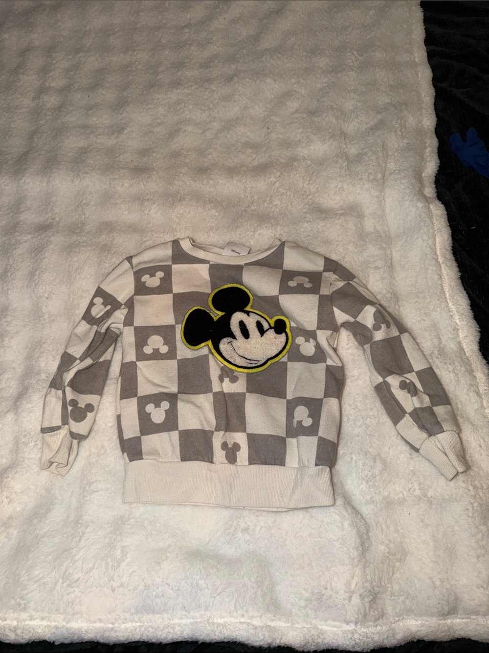 Disney Checkerboard Mickey Sweatshirt - Gray & White with Yellow Trim